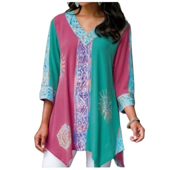 Soft Surroundings Top Small Art To Wear Fairy Asymmetrical Rainbow Colorful - Picture 2 of 10